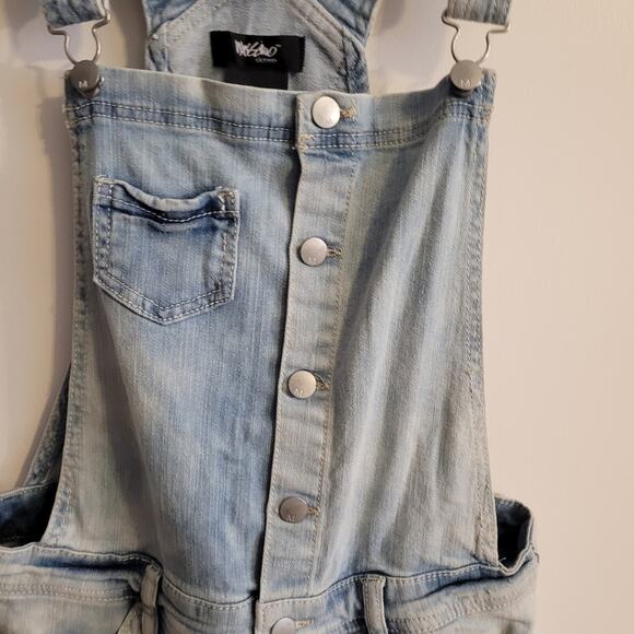 MOSSIMO Super Stretch Denim Overall Shorts Small Blue Cutoff Shortalls Festival - Picture 4 of 10